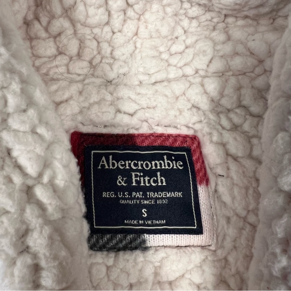 Abercrombie Red Plaid Open Front Cardigan Jacket Sherpa Lined Long Comfy Women S - Picture 2 of 12
